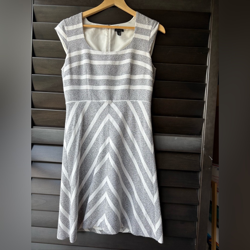 Ann Taylor Size 6 Cap Sleeve Dress Black White Stripe Cotton Blend Lined